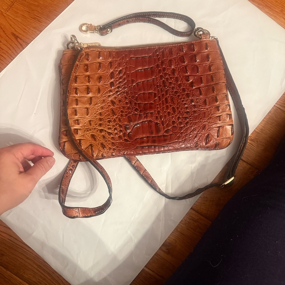 Brown Crocodile Embossed Leather Clutch - Picture 5 of 7